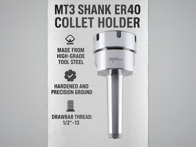 Mandrin ER32 à tige MT2 avec kit de pinces 11 pièces, 1/8" - 3/4" par 16e, Système de pince conique Morse, #0223 -0303