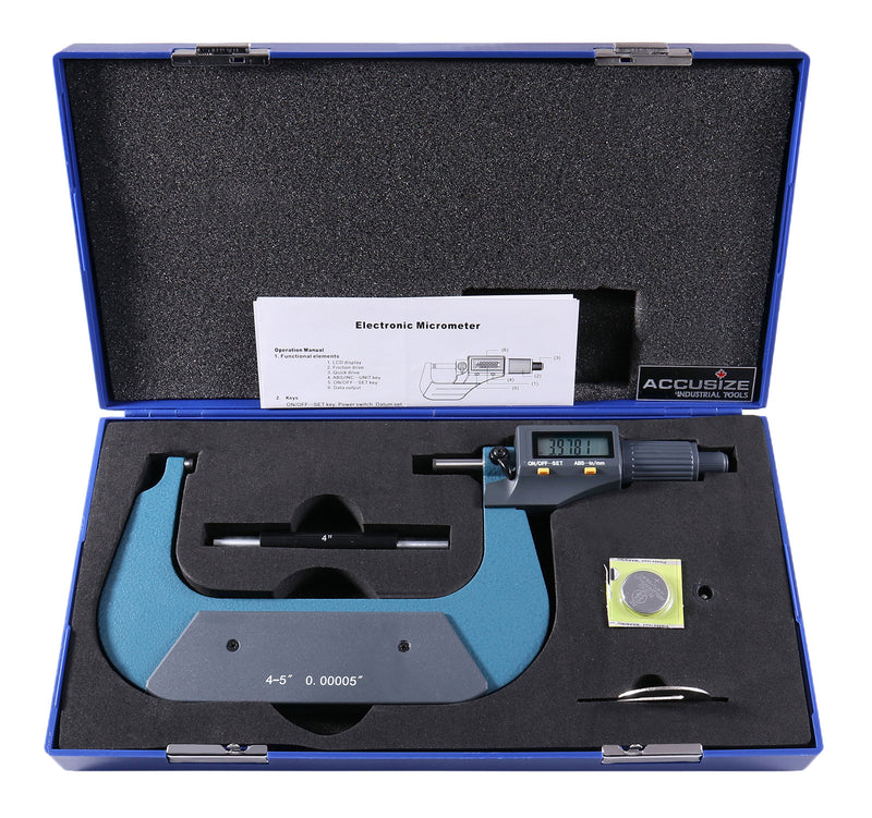 4-5''/100-125 mm by 0.00005''/0.001 mm 2 Keys Electronic Digital Outside Micrometer, Metric/Imperial, Md71-0005
