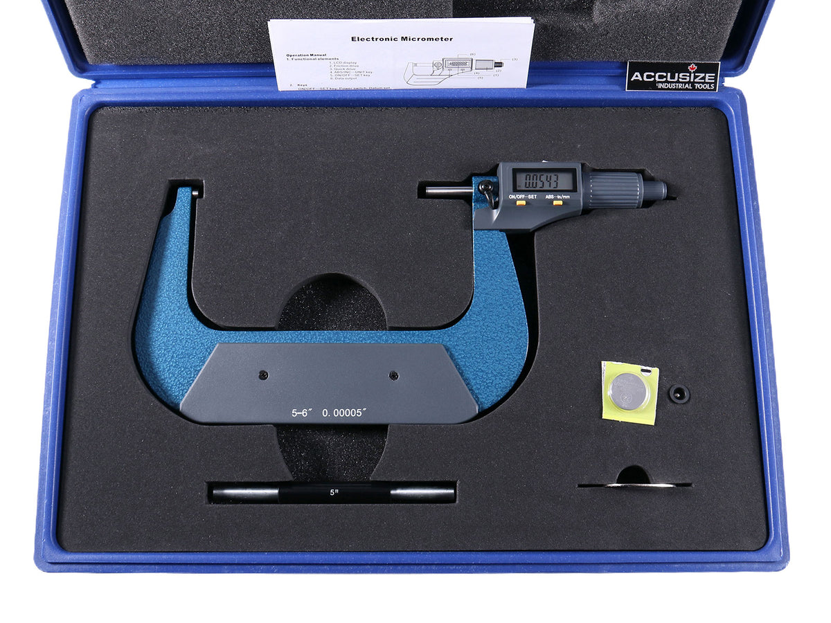 5-6''/125-150 mm by 0.00005''/0.001 mm 2 Keys Electronic Digital Outside Micrometer, Metric/Imperial, Md71-0006