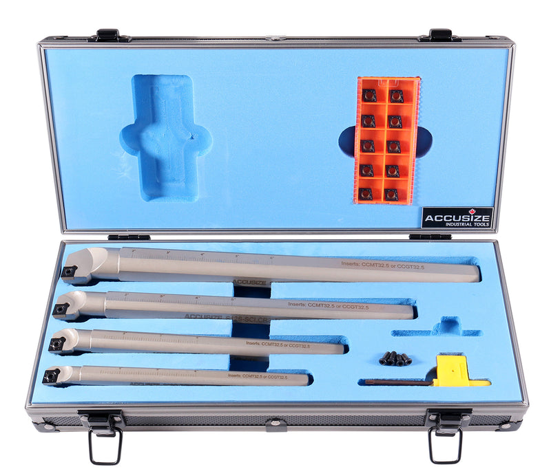 Sclcr 4 Pc Indexable Boring Bar Set with 14 Carbide Cvd Coating Ccmt32.51 Inserts, 1/2, 5/8, 3/4, 1'', P252-S416