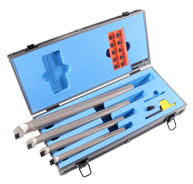 Sclcr 4 Pc Indexable Boring Bar Set with 14 Carbide Cvd Coating Ccmt32.51 Inserts, 1/2, 5/8, 3/4, 1'', P252-S416
