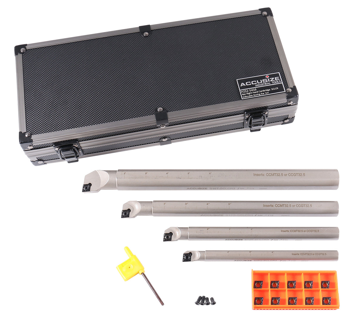 Sclcr 4 Pc Indexable Boring Bar Set with 14 Carbide Cvd Coating Ccmt32.51 Inserts, 1/2, 5/8, 3/4, 1'', P252-S416