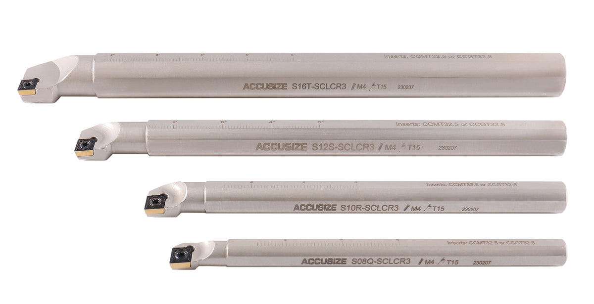 Sclcr 4 Pc Indexable Boring Bar Set with 14 Carbide Cvd Coating Ccmt32.51 Inserts, 1/2, 5/8, 3/4, 1'', P252-S416
