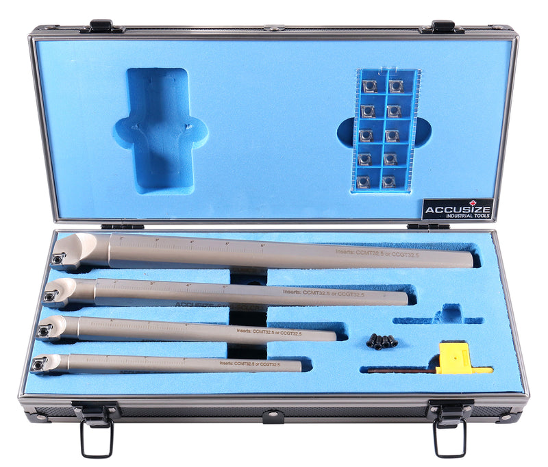4 Pc Sclcr Indexable Boring Bar Set with 14 Pcs Ccgt32.51 (Akh01) Inserts, Right Hand, for Cutting Aluminum, P252-S528