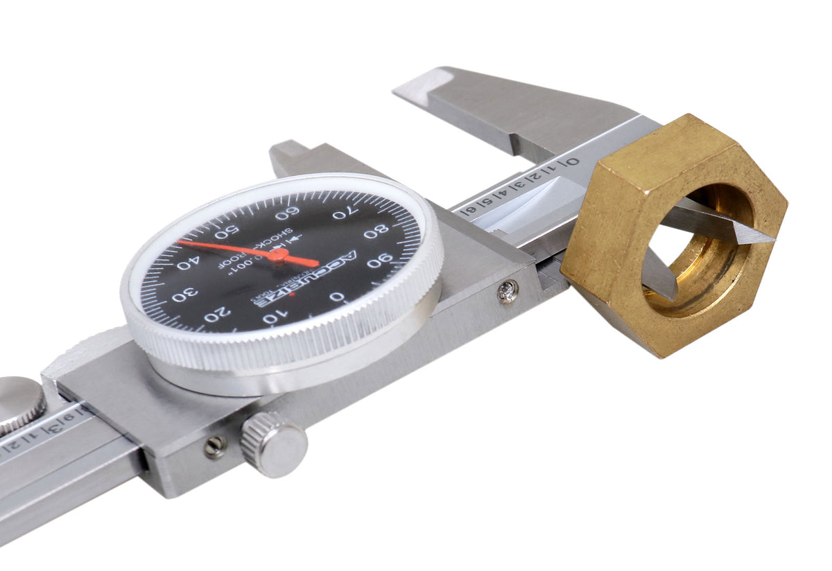 0-6" x 0.001" (Range x Resolution) Dial Caliper, Black Face Red Needle, Stainless Steel in Fitted Box, P920-B216