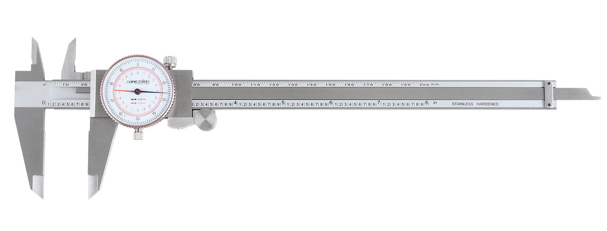 8''/200 mm by 0.001''/0.02 mm Dual Needle Precision Dial Caliper Stainless Steel in Fitted Case, Imperial/Metric, P920-S238