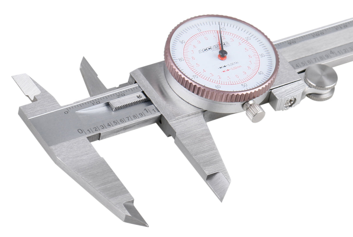8''/200 mm by 0.001''/0.02 mm Dual Needle Precision Dial Caliper Stainless Steel in Fitted Case, Imperial/Metric, P920-S238