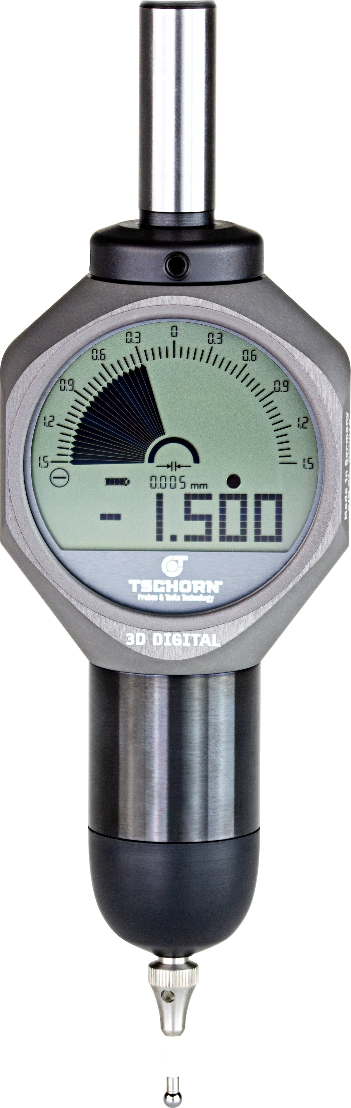 TSCHORN 3D Tester Edge Finder, Digital & Analogue, 1/2" Shank, 0.11" Sensing Tip, IP67, 4944-3012