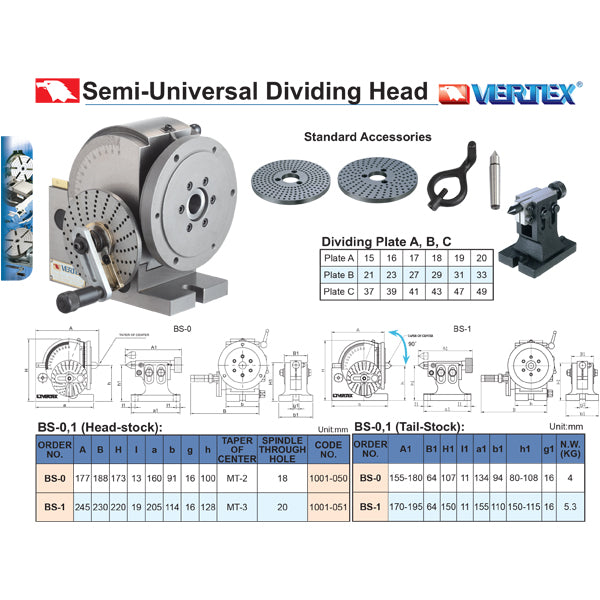 Vertex BS-0 Semi-Universal Dividing Head, 1001-050