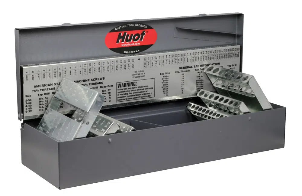HUOT Steel Box 1/16" to 1/2" by 64ths, #1 to #60, A to Z Jobbers Length Drills Cutting Tool Index, 0001-1700
