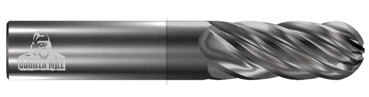 Gorilla 6 Flute Ballnose GMS² Coated & WTF Coated End Mills, Inch, Super Bitchin' Performance - Ferrous, Made in USA
