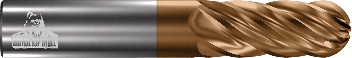 Gorilla 6 Flute Ballnose GMS² Coated & WTF Coated End Mills, Inch, Super Bitchin' Performance - Ferrous, Made in USA