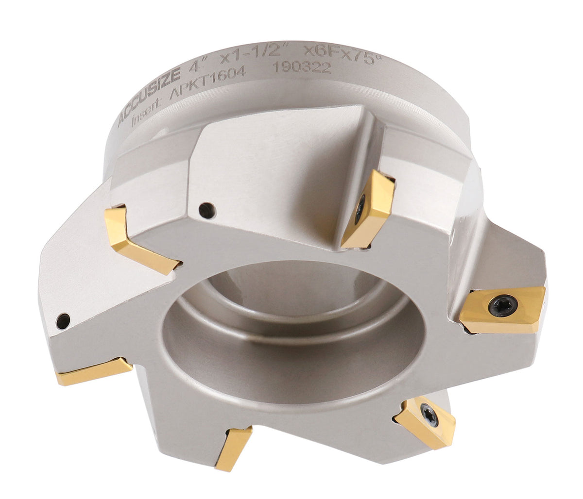 75 Degree Indexable Face Mill with 6 Pcs Apkt1604 Carbide Inserts, 4'' Cutting Diameter by 1-1/2'' Arbor Hole, 0028-2603