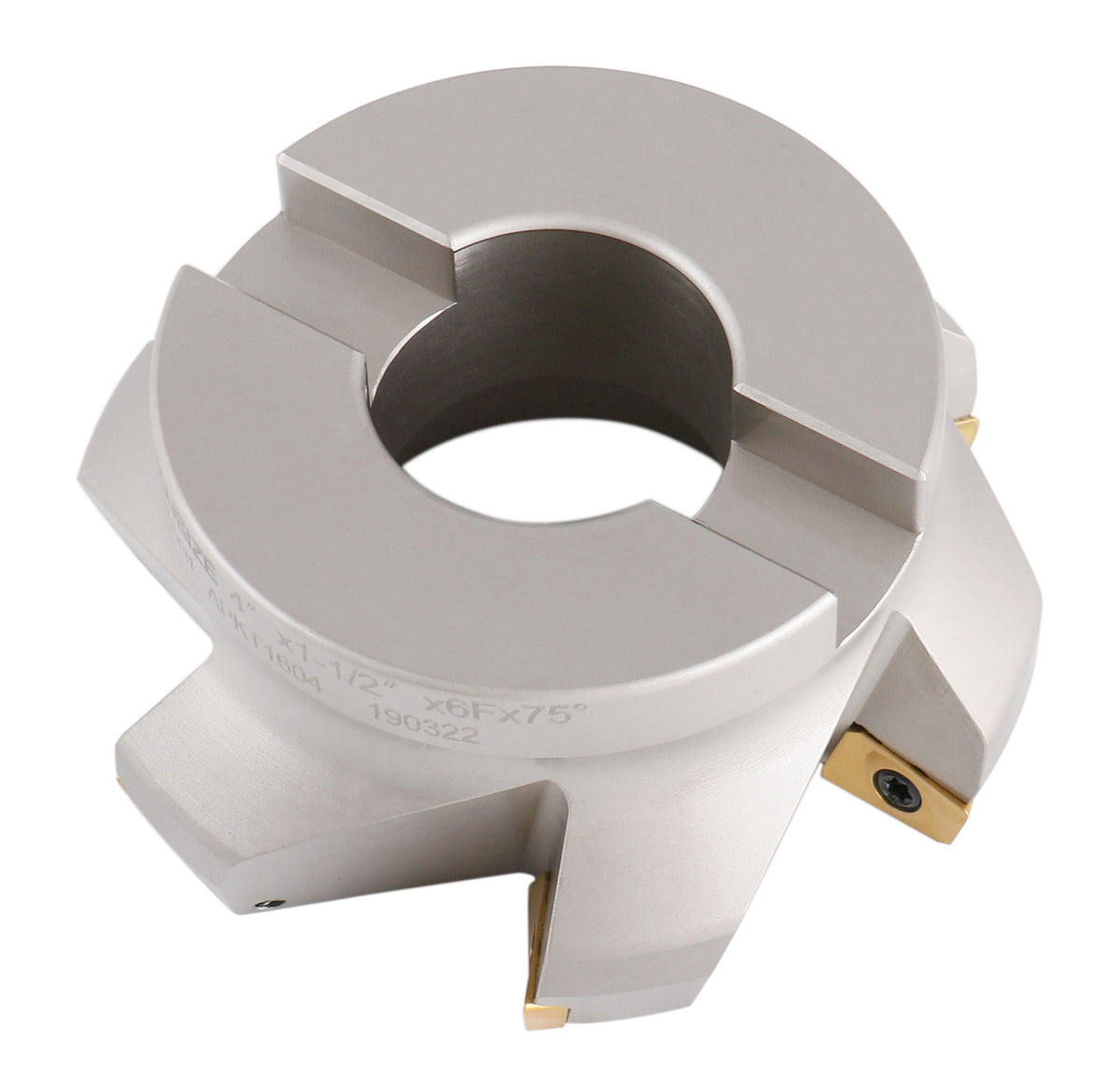 75 Degree Indexable Face Mill with 6 Pcs Apkt1604 Carbide Inserts, 4'' Cutting Diameter by 1-1/2'' Arbor Hole, 0028-2603