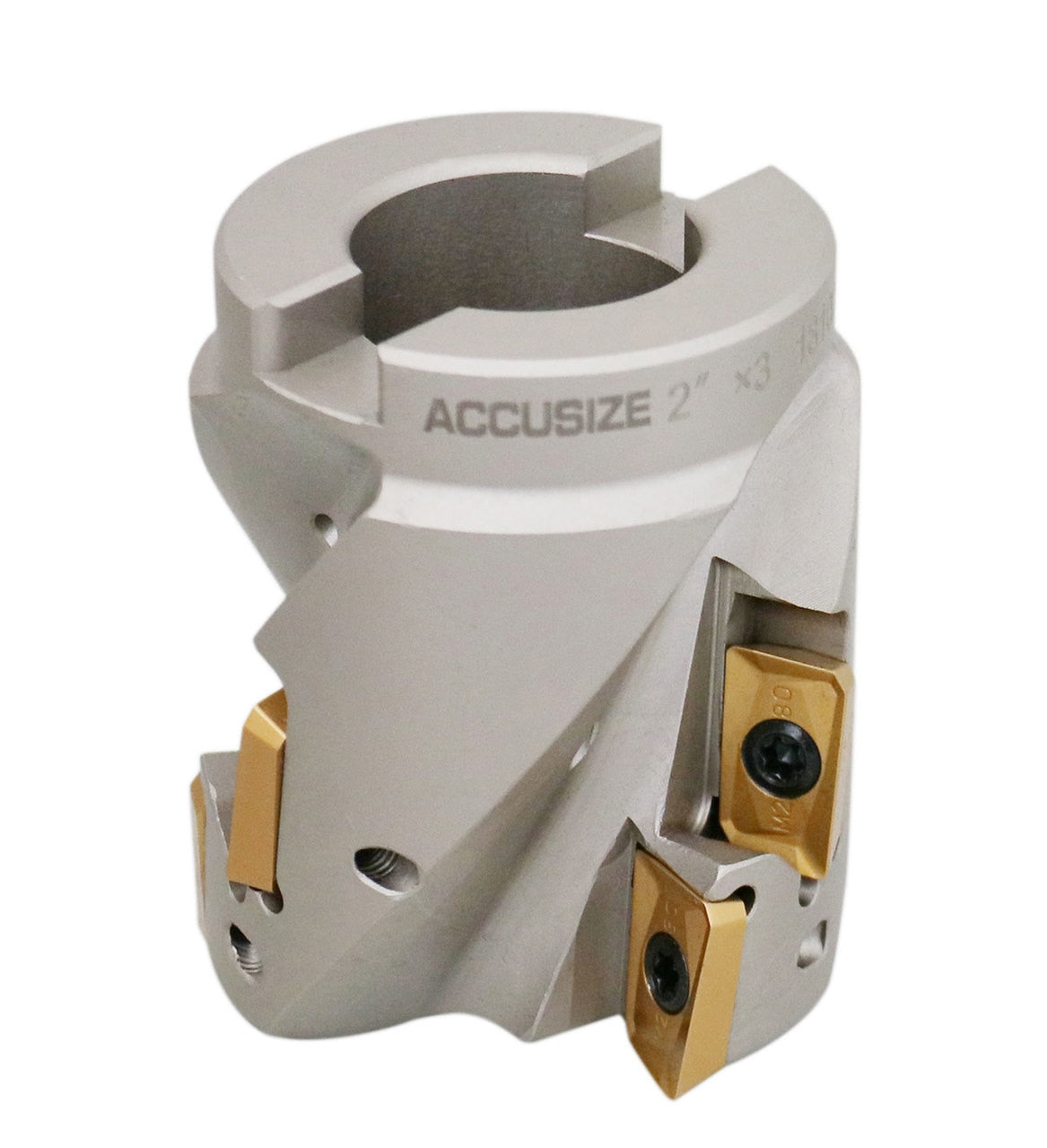 2" x 1" 90° Heavy-Duty Coolant Helical Shell Indexable Milling Cutter (Nickel Plated), with 6 Carbide APKT1604 Inserts, #0028-2670A