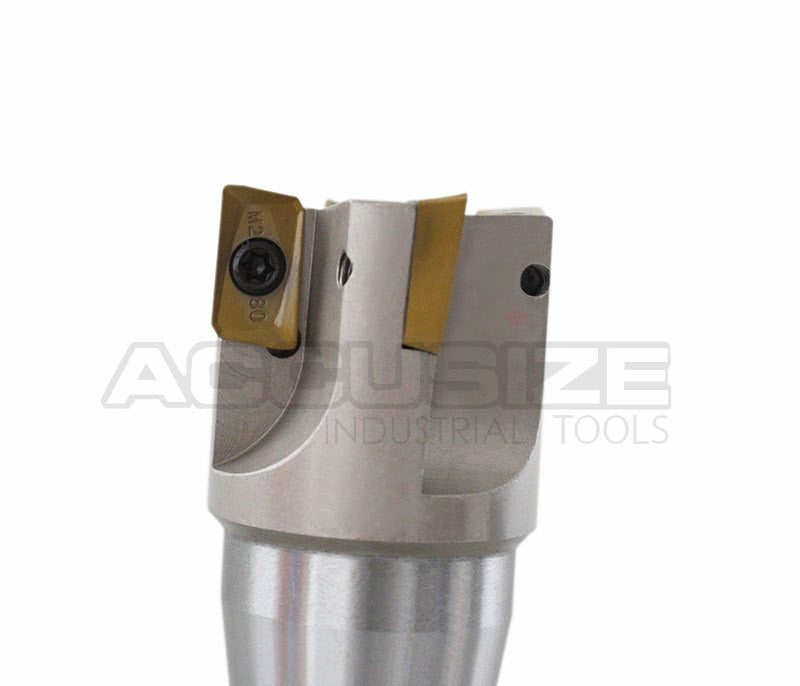 1", 1-1/2" and 2" 90 Degree R8 Shank Indexable End Mills with Carbide APKT Inserts
