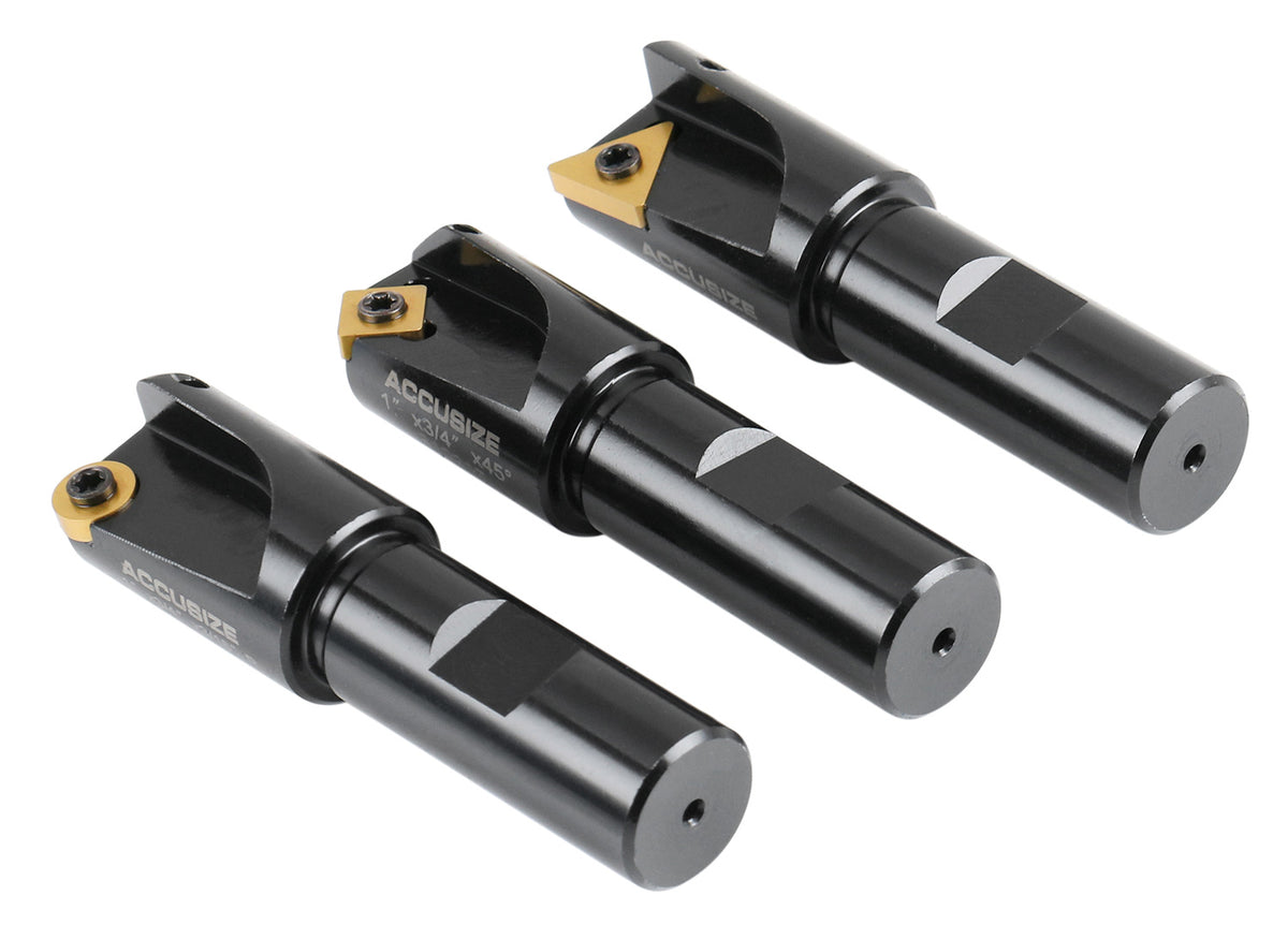 3 Pc Little Hogger End Mill Set, 45 Deg, 90 Deg and 3/16r Mill with 3/4'' Shank, 1'' Head, 0046-0700