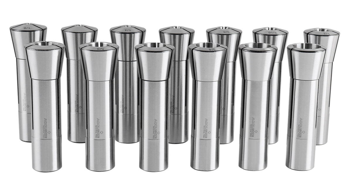 13 Pcs, 1/8-7/8'' by 16ths Precision Grade R8 Collets Hardened and Ground, 0200-0829