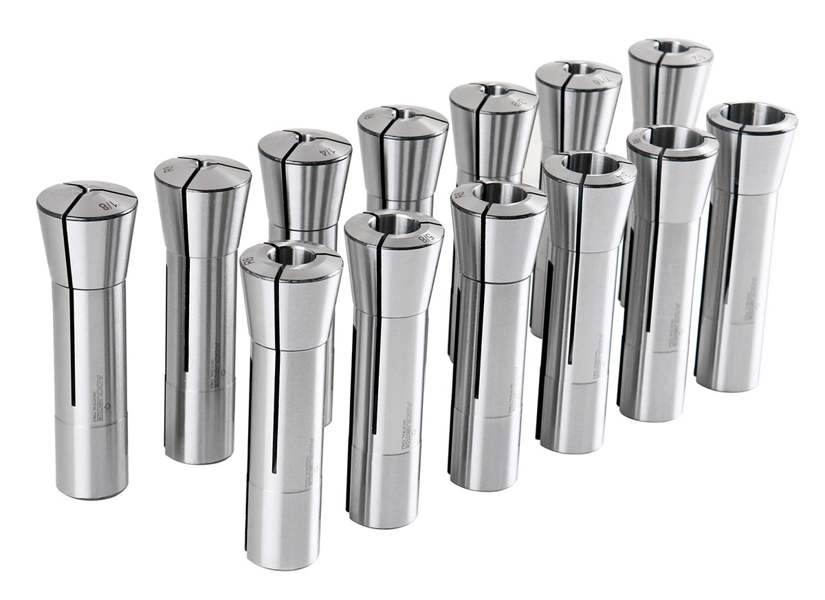 13 Pcs, 1/8-7/8'' by 16ths Precision Grade R8 Collets Hardened and Ground, 0200-0829