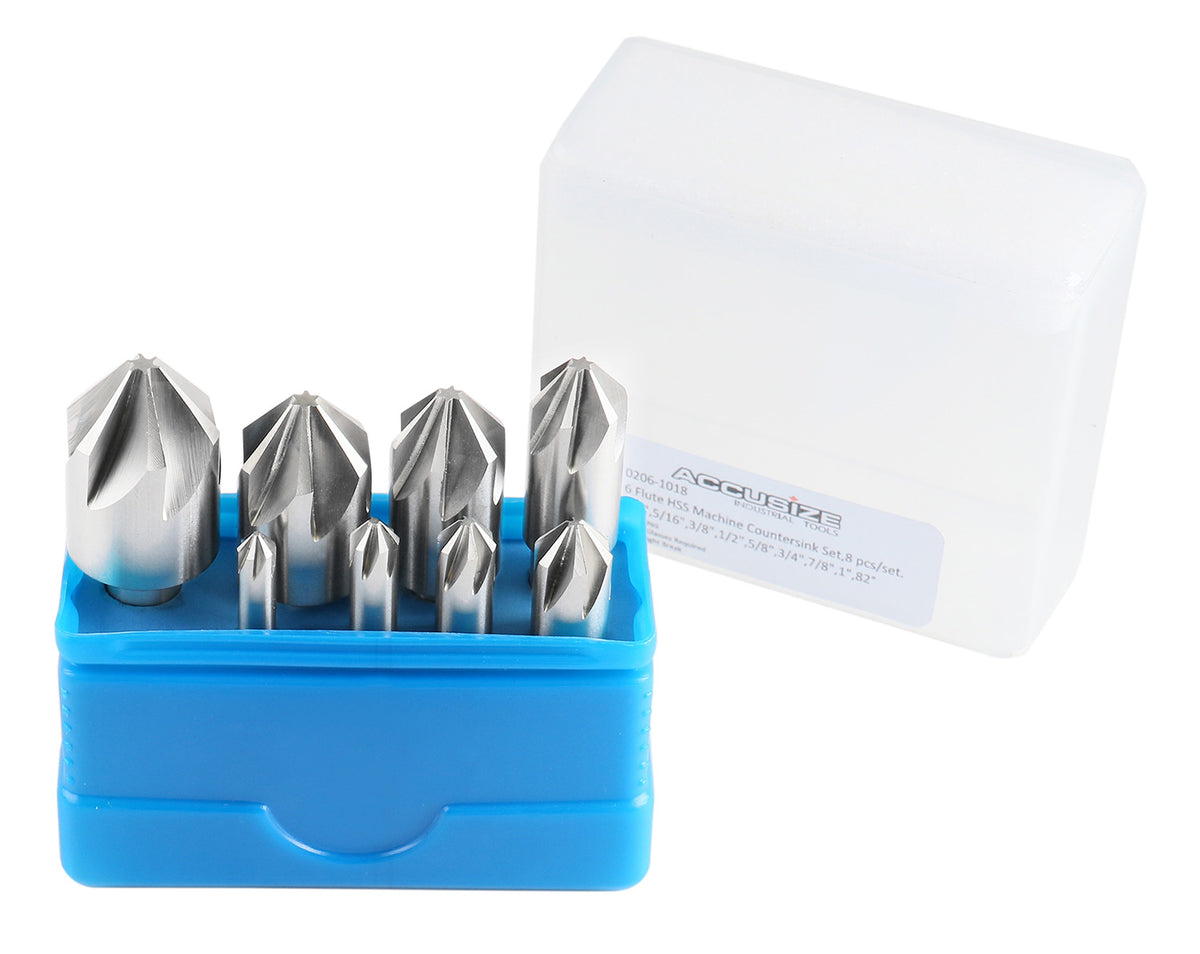 82 Degree 6 Flute H.S.S. Machine Countersink, 8 Pcs, Precision Ground, 0206-1018