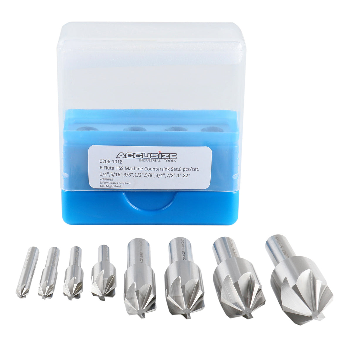 82 Degree 6 Flute H.S.S. Machine Countersink, 8 Pcs, Precision Ground, 0206-1018