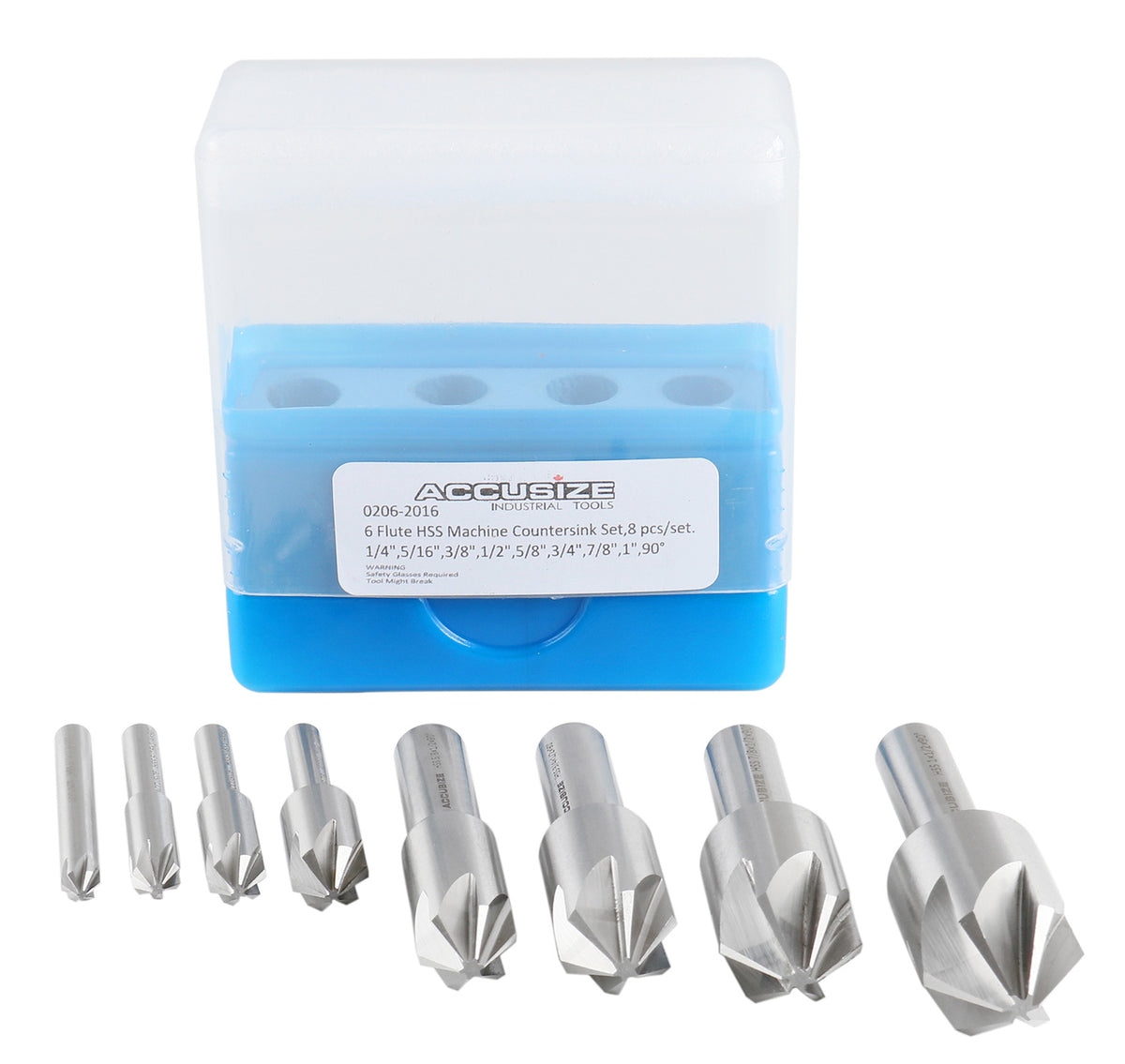 90 Degree 6 Flute H.S.S. Machine Countersink, 8 Pcs, 0206-2016