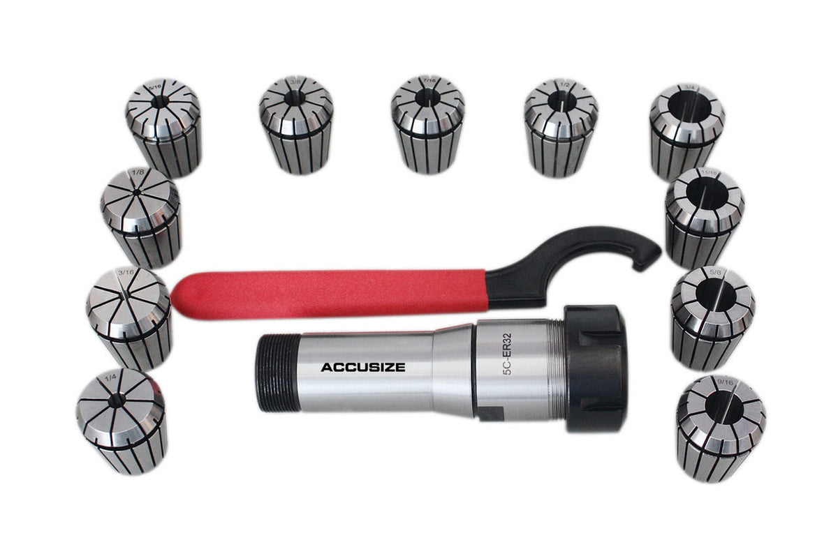 Mandrin ER32 à tige 5C avec ensembles de pinces 11 pièces, 1/8" - 3/4" par 16th, #0223 -0301
