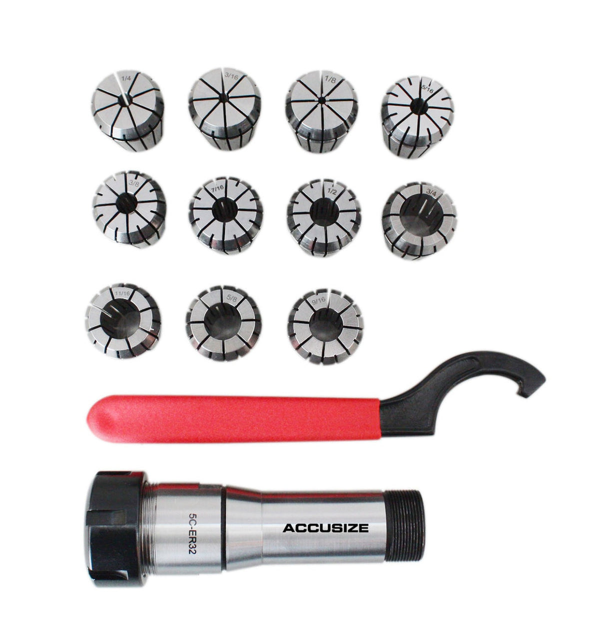 Mandrin ER32 à tige 5C avec ensembles de pinces 11 pièces, 1/8" - 3/4" par 16th, #0223 -0301