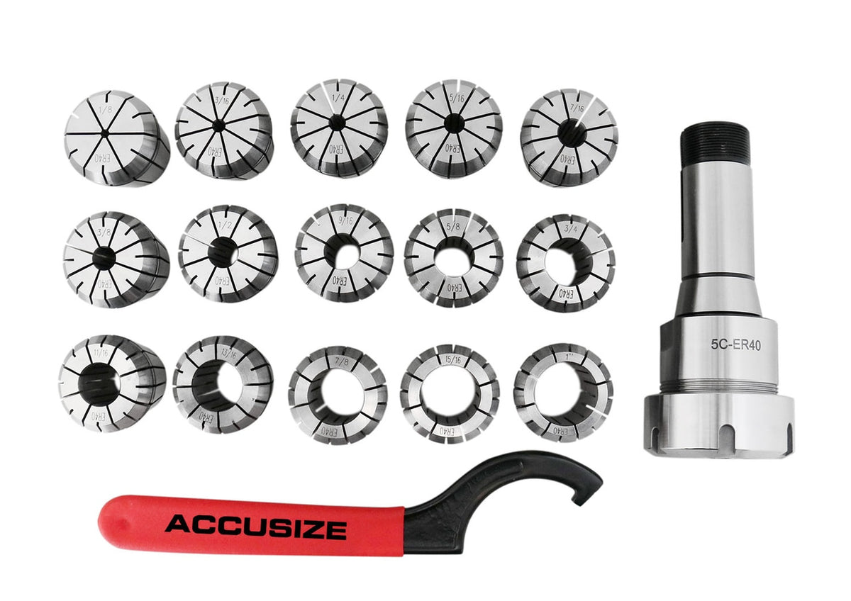 5C Shank ER40 Chuck with 15 pc Collet Set, 1/8" - 1" by 16th, #0223-0302