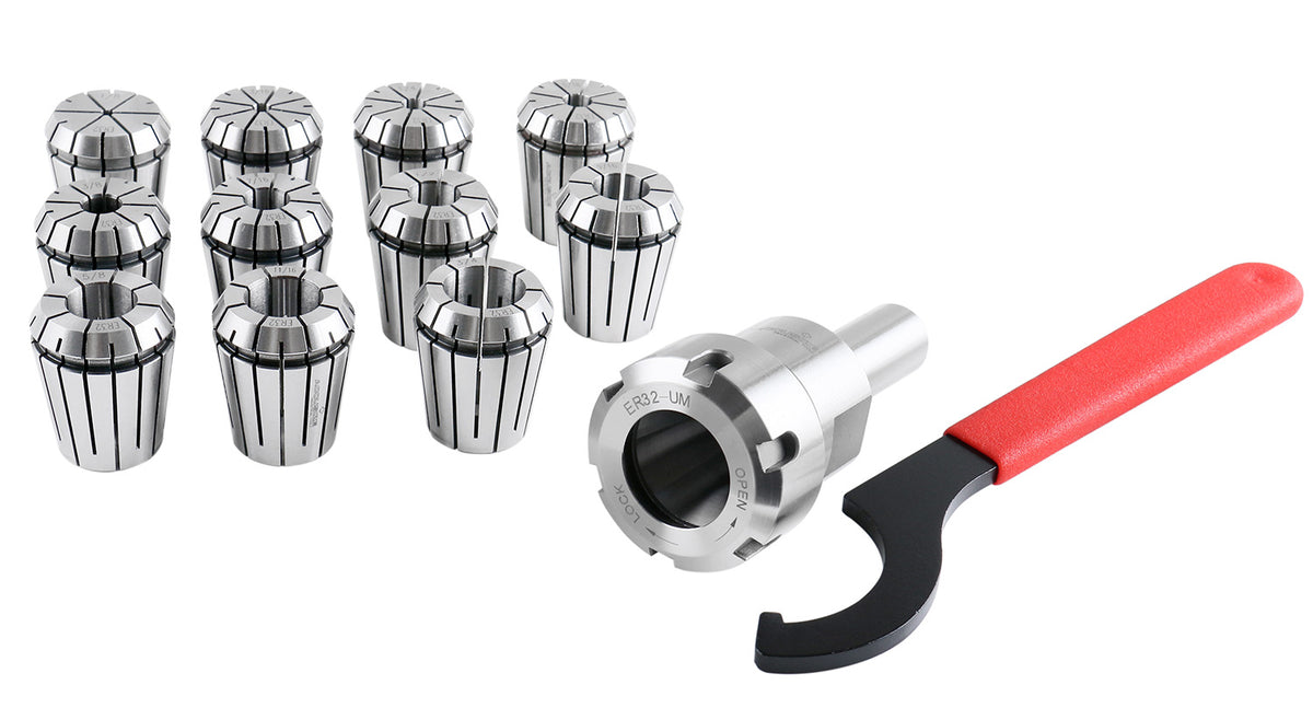 3/4‘’ Straight Shank Er32 Chuck with 11 Pcs Collets Kit, 1/8''-3/4'' by 16th, 0223-0305