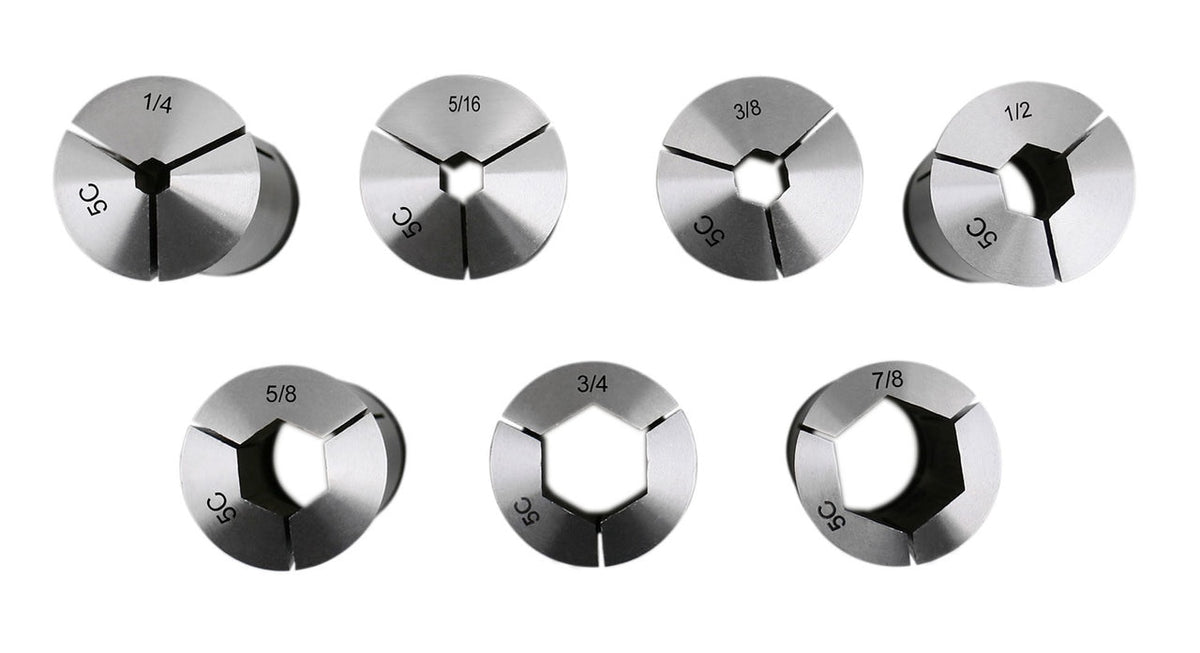 5C Hex Collets, 7 Pcs/Set, Size Including 1/4'', 5/16'', 3/8'', 1/2'', 5/8'', 3/4'' and 7/8'', 0223-0309