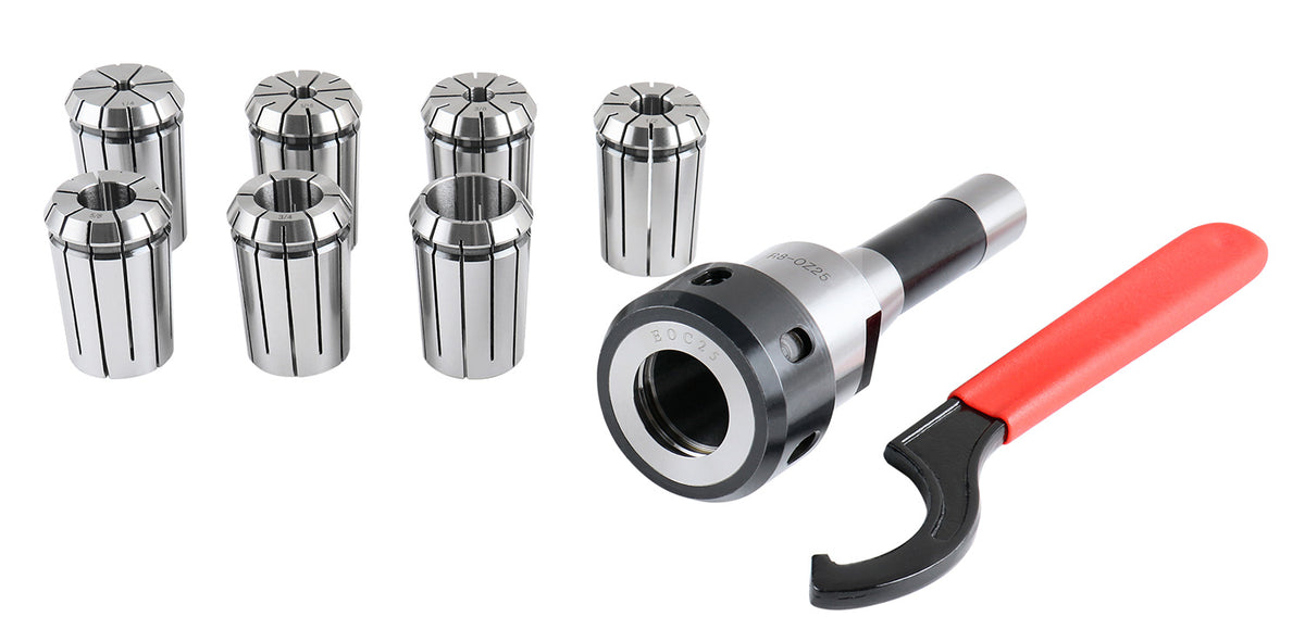 R8-OZ25 Collet 7 Piece Set, 1/4 to 1 inch, 1 R8 Collet Chuck, 1 Spanner Wrench, 0223-0361