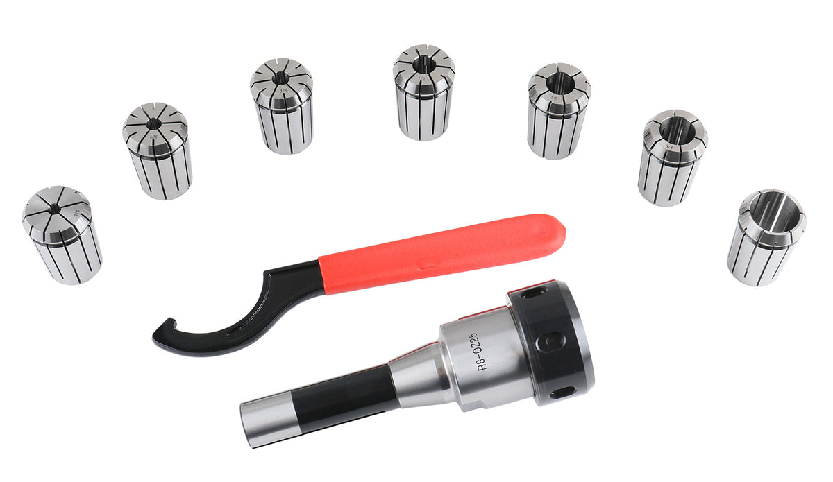 R8-OZ25 Collet 7 Piece Set, 1/4 to 1 inch, 1 R8 Collet Chuck, 1 Spanner Wrench, 0223-0361