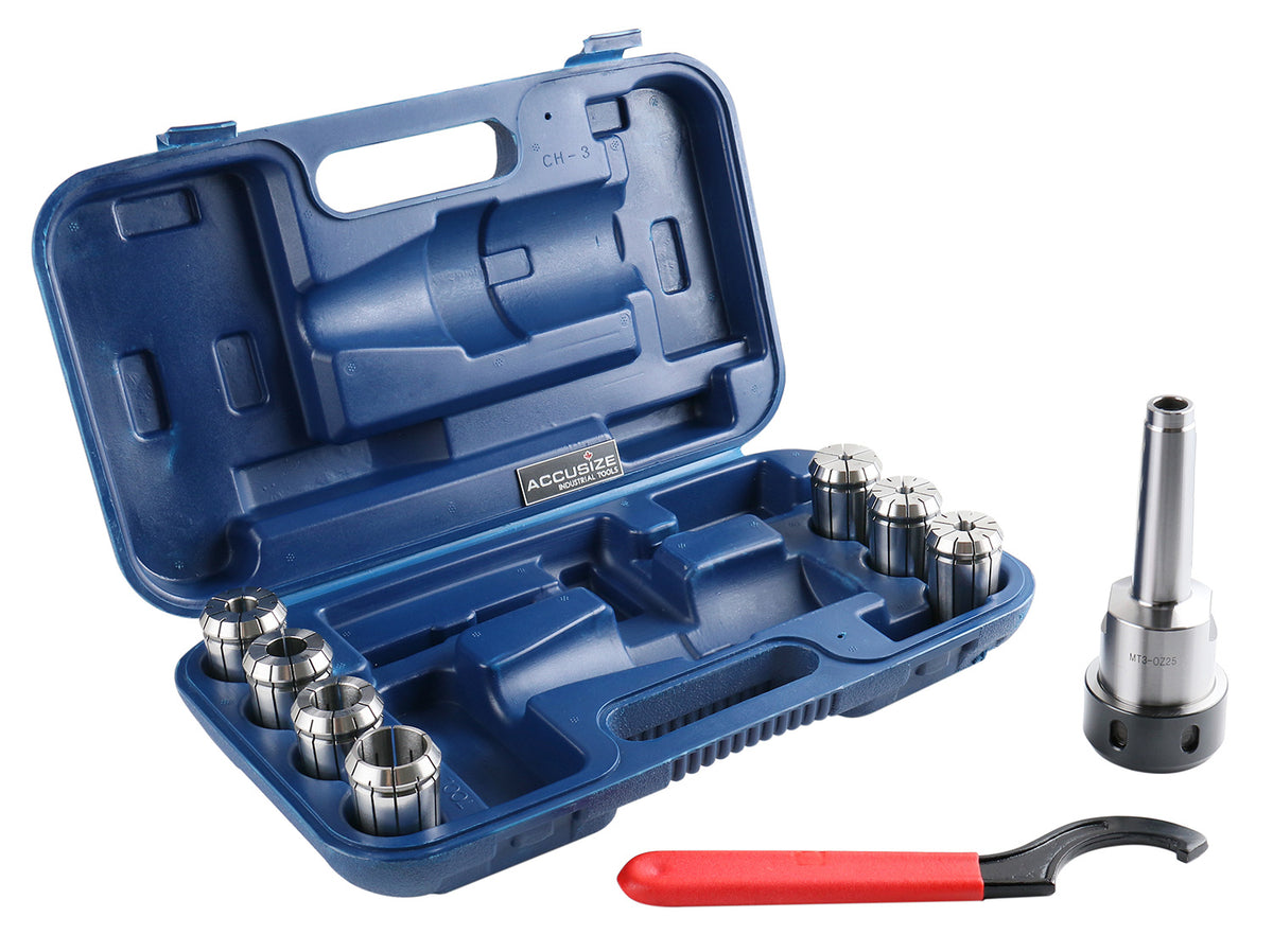 MT3-OZ25 Collet Set 7 Piece Set, 1/4 to 1 inch, 1 Morse Taper #3 Collet Chuck, 1 Spanner Wrench, 0223-0363