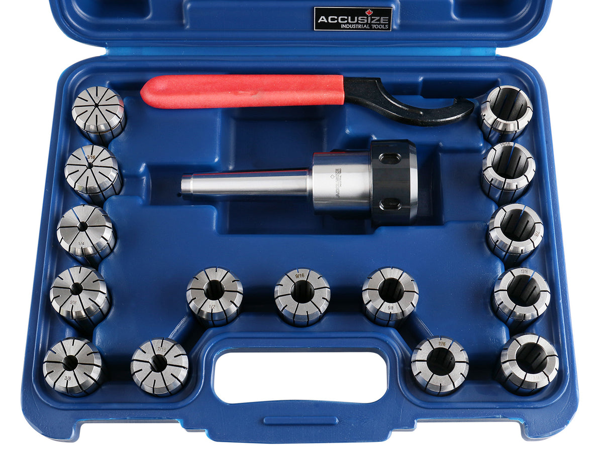 MT3-OZ25 Collet Set 15 Piece Set, 1/8 to 1 inch, 1 Morse Taper #3 Collet Chuck, 1 Spanner Wrench, 0223-0364