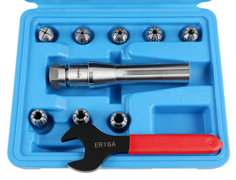 R8 Shank Plus 8 Pcs Er16 Collet System and 1 Wrench in a Fitted Box, 0223-0944