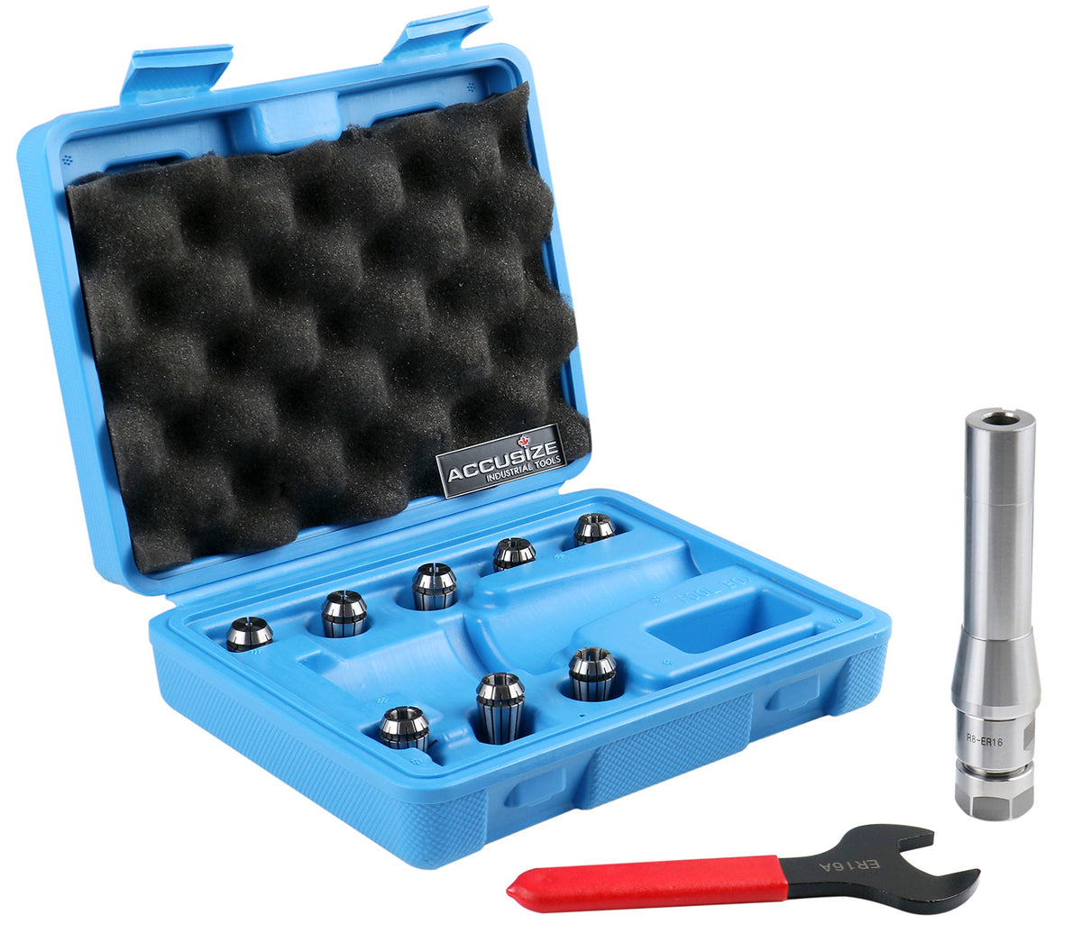 R8 Shank Plus 8 Pcs Er16 Collet System and 1 Wrench in a Fitted Box, 0223-0944