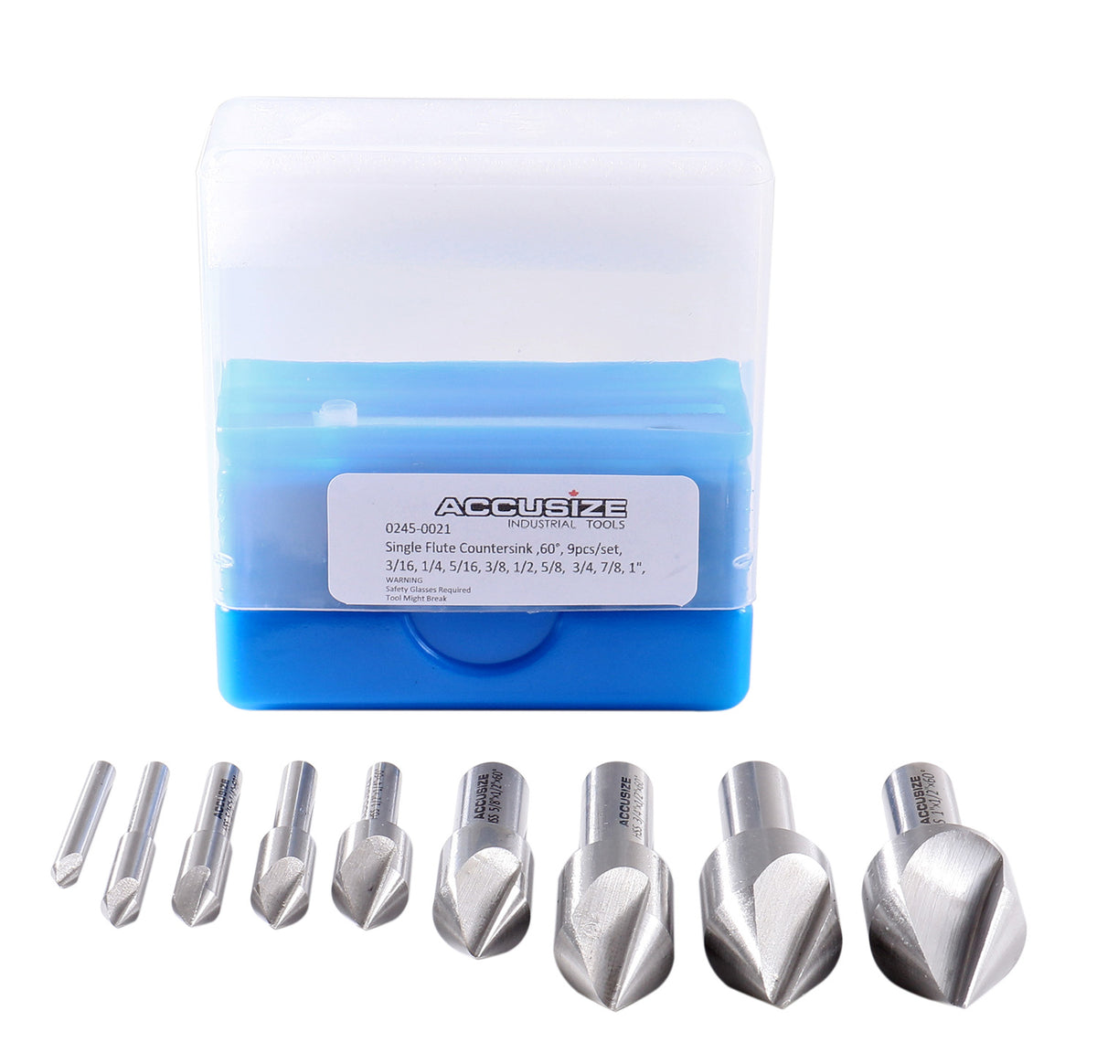 60 Degrees 9 Pc Single Flute H.S.S. Countersink Set, Ground, 0245-0021
