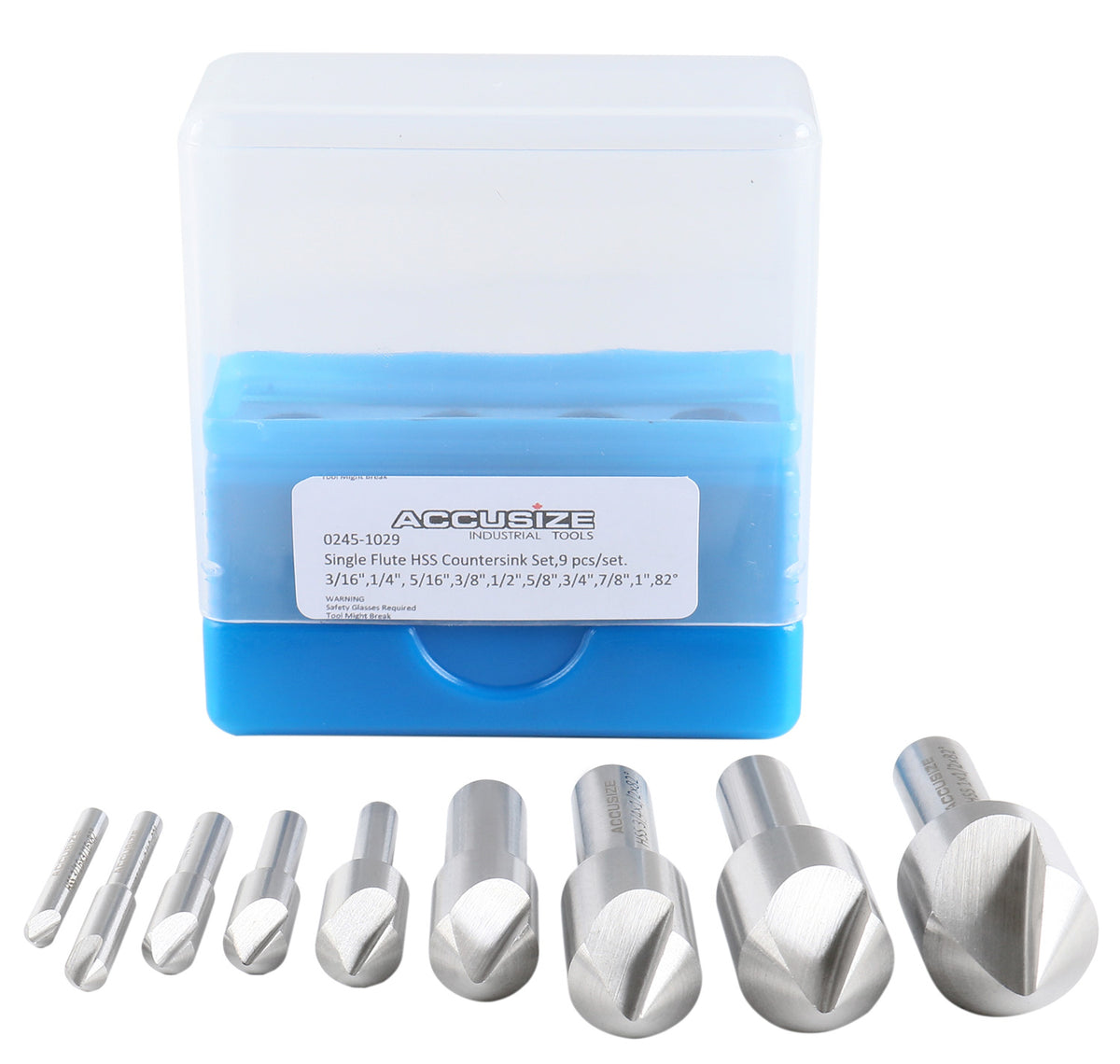 9 Pc Single Flute H.S.S. Countersink Set, 82 Degrees, Ground, 0245-1029