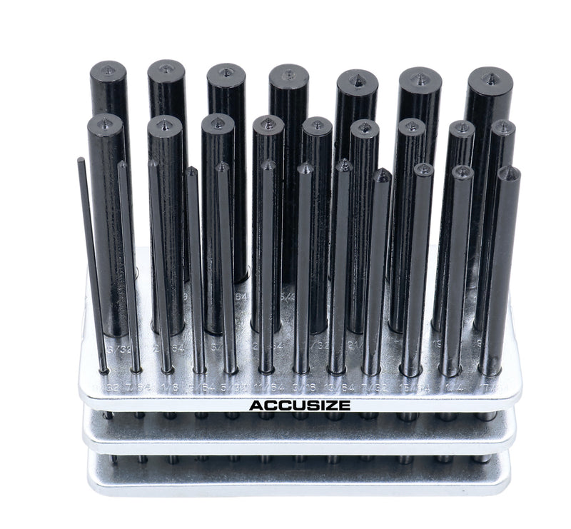 28 Pcs Transfer Punch Set, 3/32'' to 1/2'' by 64ths in Metal Index, 0250-0028