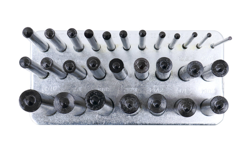 28 Pcs Transfer Punch Set, 3/32'' to 1/2'' by 64ths in Metal Index, 0250-0028