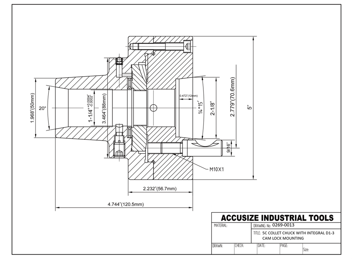 Mandrin 5C 5 po avec montage Camlock intégré D1-3, #0269 -0013