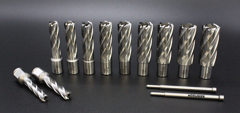 13 Pc/Set, 7/16 po à 1-1/16 po HSS, profondeur de coupe de 2" avec 2 goupilles pilotes dans une boîte en plastique solide, #N2