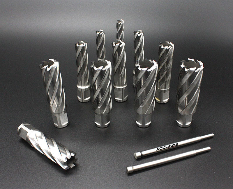 13 Pc/Set, 7/16 po à 1-1/16 po HSS, profondeur de coupe de 2" avec 2 goupilles pilotes dans une boîte en plastique solide, #N2