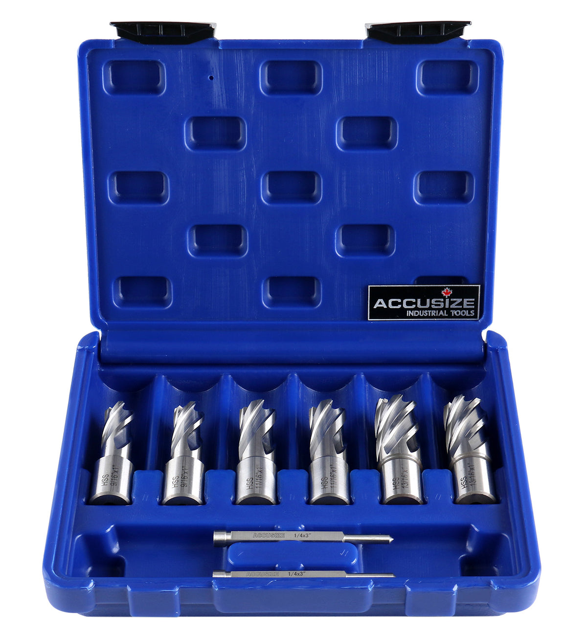 Slugger Cutter Set 1" Cutting Depth with 3/4" Weldon Shank, 9/16'', 11/16'', 13/16'' Cutting Diameter, 8 Pcs/Set, 0519-0001