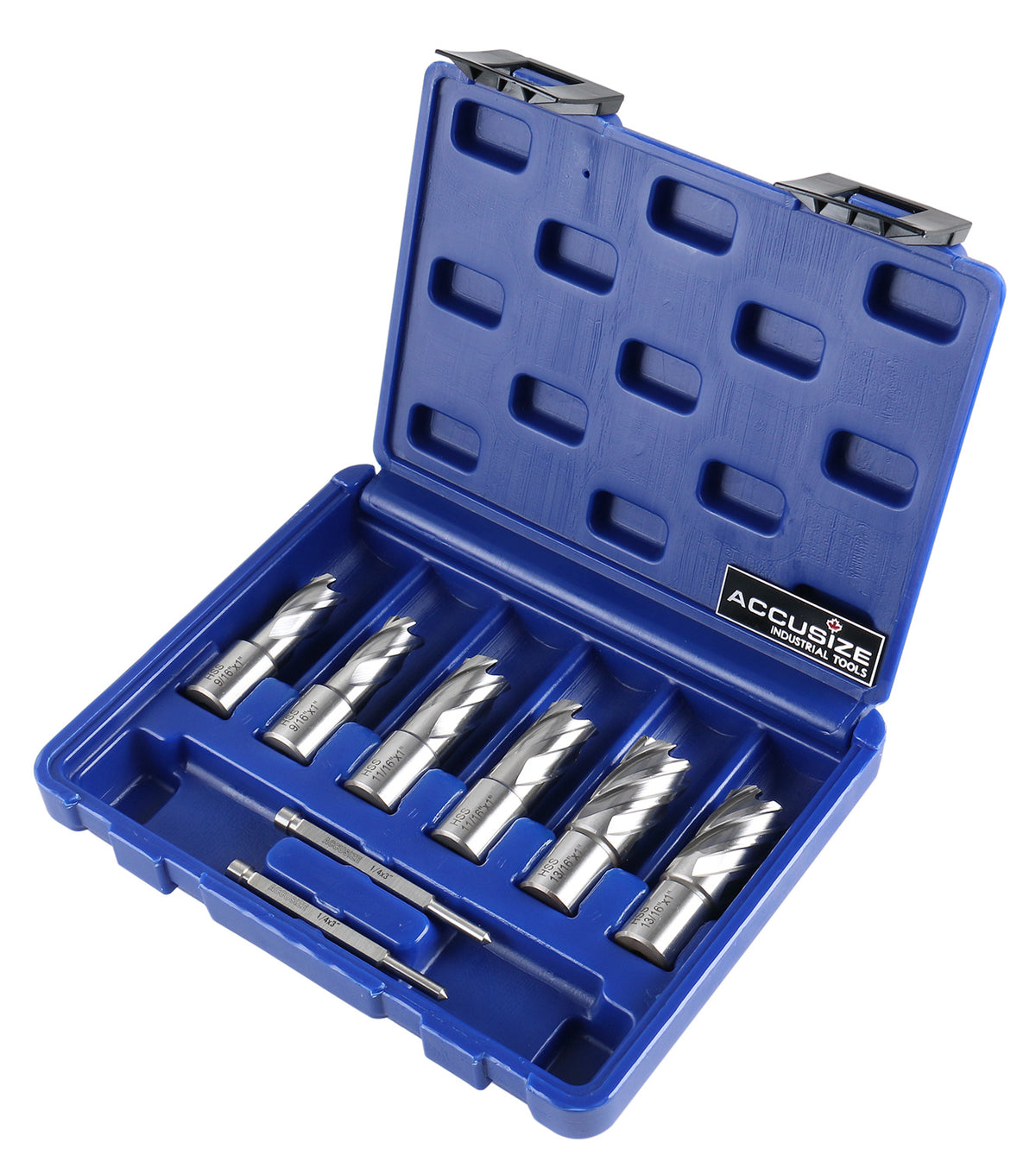 Slugger Cutter Set 1" Cutting Depth with 3/4" Weldon Shank, 9/16'', 11/16'', 13/16'' Cutting Diameter, 8 Pcs/Set, 0519-0001