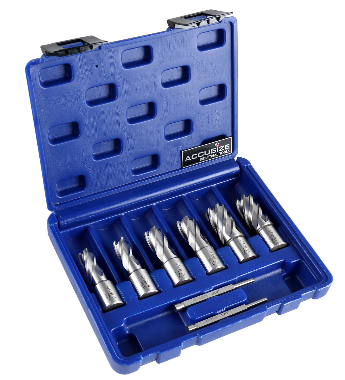 Slugger Cutter Set 1" Cutting Depth with 3/4" Weldon Shank, 9/16'', 11/16'', 13/16'' Cutting Diameter, 8 Pcs/Set, 0519-0001