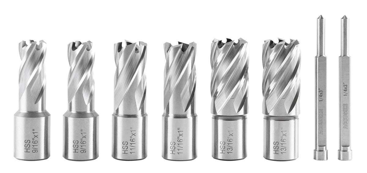 Slugger Cutter Set 1" Cutting Depth with 3/4" Weldon Shank, 9/16'', 11/16'', 13/16'' Cutting Diameter, 8 Pcs/Set, 0519-0001