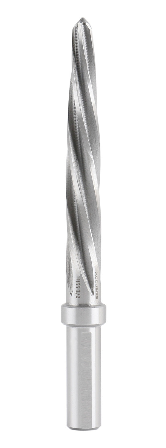 H.S.S. Aligning Reamer, Spiral Flute, 3/8" or 1/2" Straight Shank with 3-Equal Flat