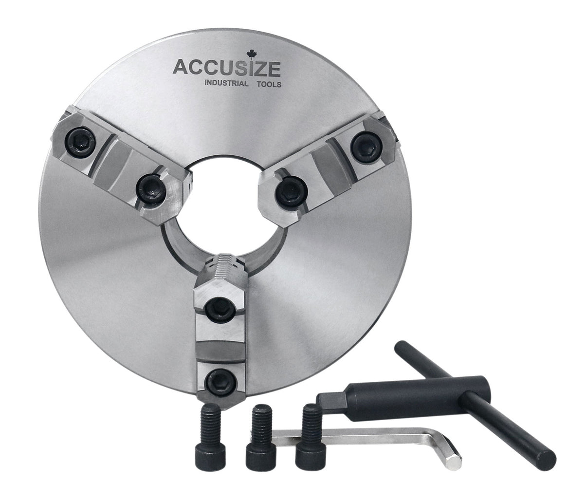 10''/250 mm 3-Jaw Chuck, Plain Back, 2 Piece Reversible Jaws, 3.150'' Center Hole, 0559-0116